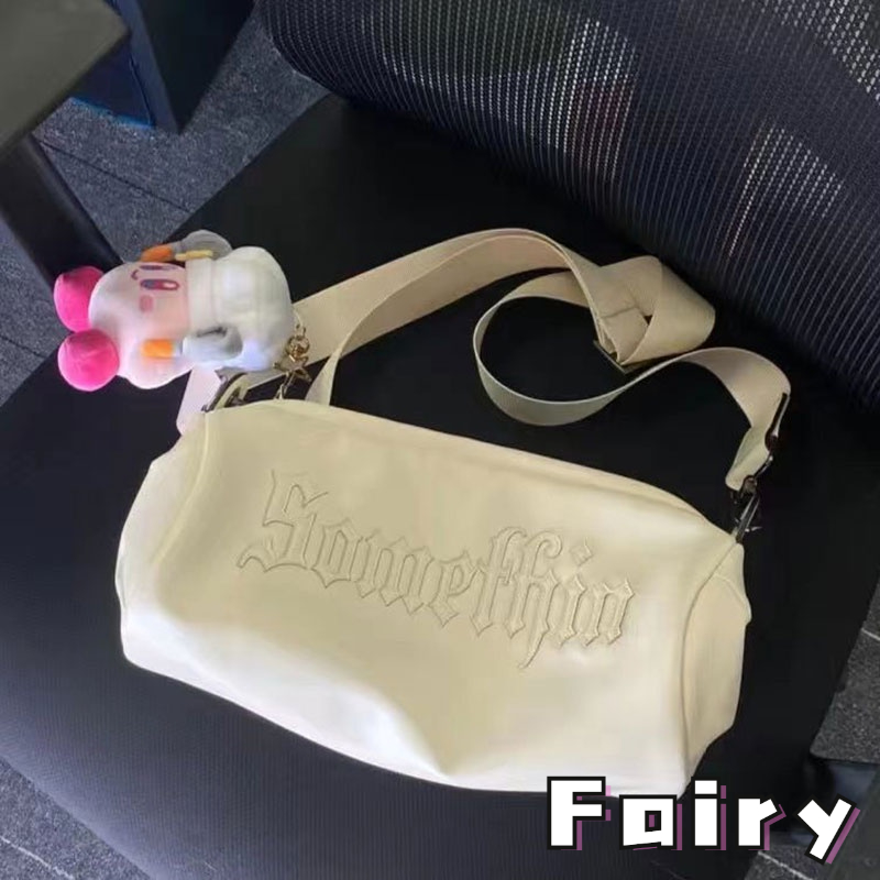 Túi Đeo Chéo Da PU Màu Trơn Thêu Chữ CHIGGALAB22SS Phong Cách GOTHIC Đường Phố