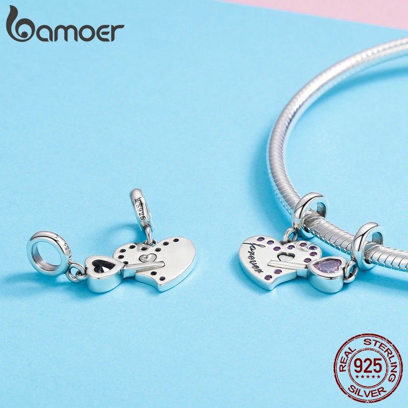 Bamoer Mặt Dây Chuyền Xi Mạ Bạc 925 Hình Chìa Khóa Và Trái Tim Charms