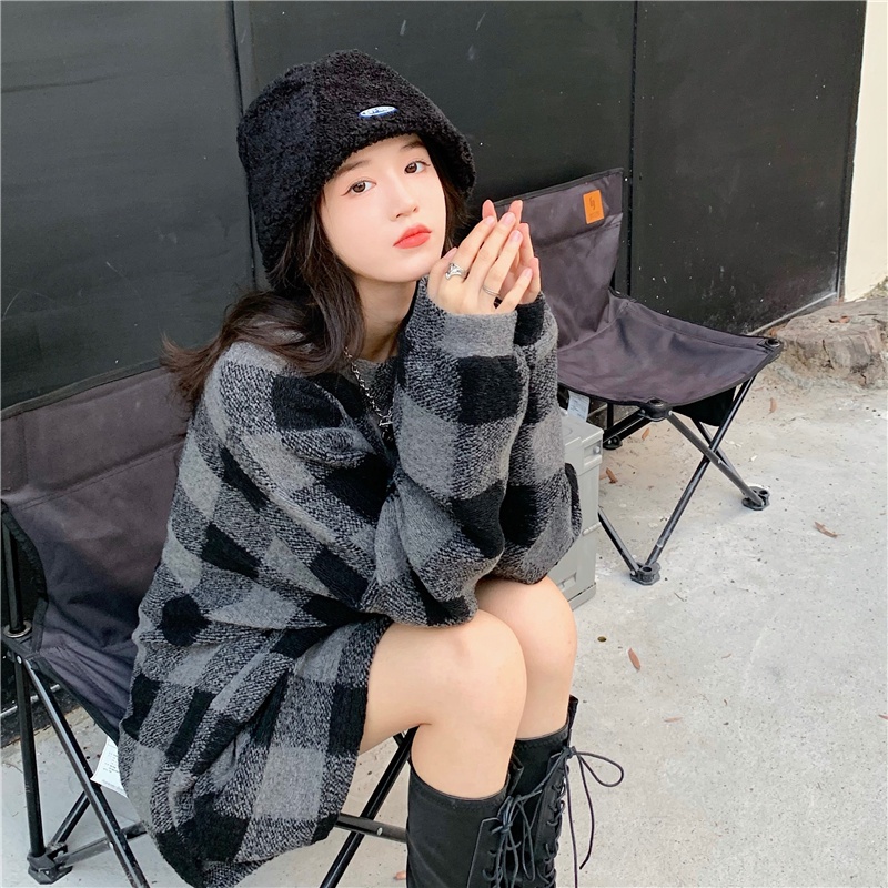 Áo sweater nữ tay dài dáng rộng kẻ sọc caro phong cách Hàn Quốc mới
 | BigBuy360 - bigbuy360.vn