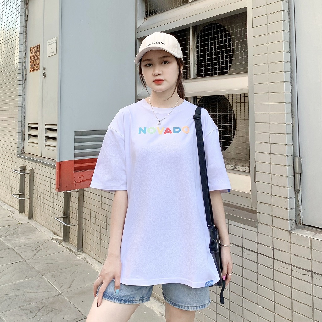 Áo Phông Nam / Nữ Tay Lỡ Unisex Novado Fashion Cotton 4 Chiều Form Rộng Dày Dặn Thoáng Mát Trắng N11T-CV