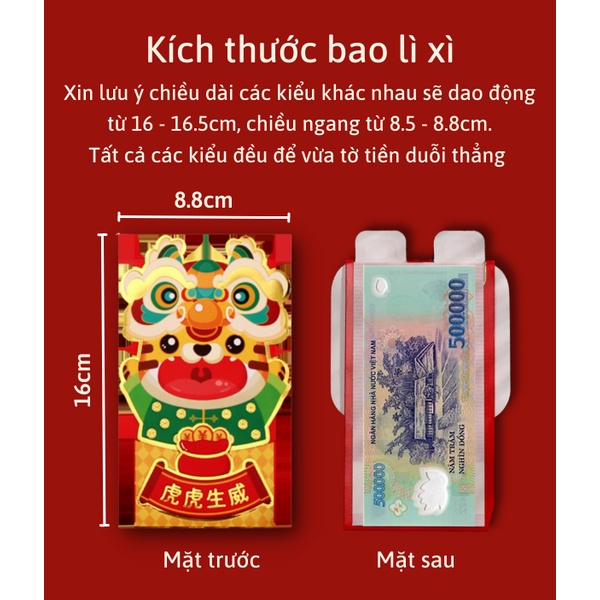 [Mới 2023] Bộ 4 bao lì xì Tết Quý Mão 2023 thiết kế xếp độc đáo, in nổi 3D, giấy bìa dày - LX014