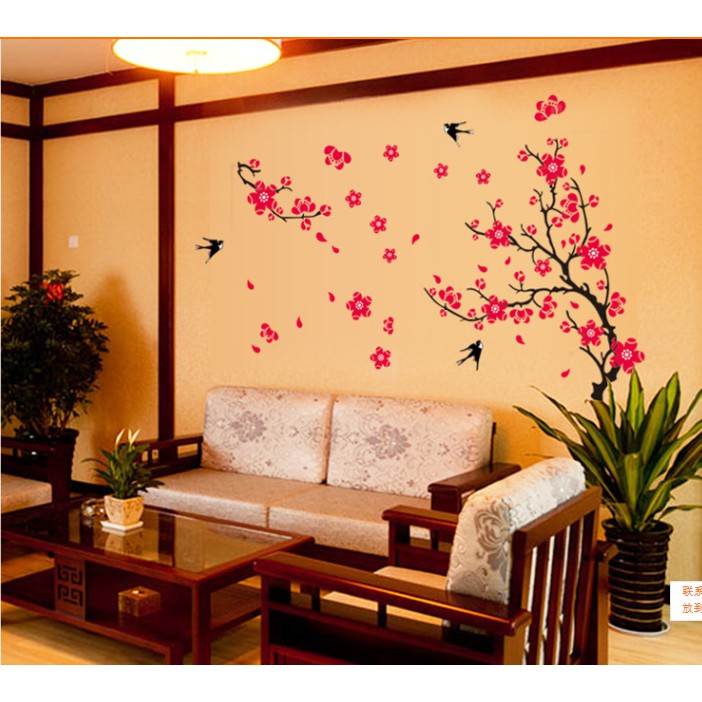 Decal dán tường hoa đào quay lên (1m6*1m2)