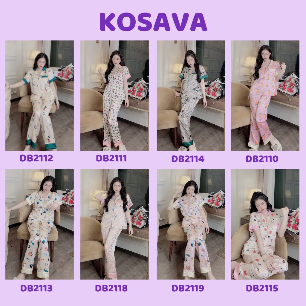 Đồ bộ nữ pijama mặc nhà tay ngắn quần dài dễ thương chất liệu mango cao cấp KOSAVA