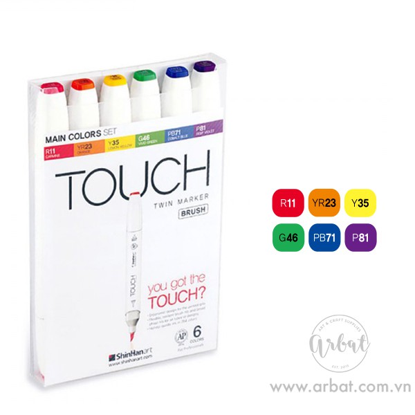 [ARBAT] Set bút marker 6 màu Shinhan Touch Twin Brush