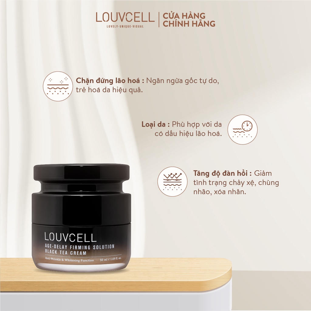 Kem ngừa lão hóa giảm nếp nhăn trà đen Louv Cell Age Delay Black Tea Firming Cream 50 ml