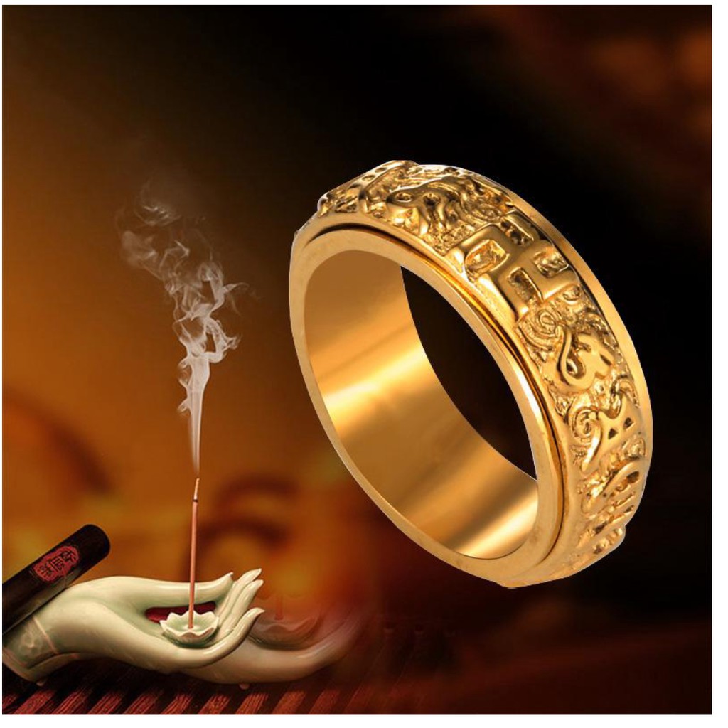 Nhẫn Titan Chữ Vạn OM MANI PADME HUM Vĩnh Viễn Không Đen ---- GIÁ HỦY DIỆT