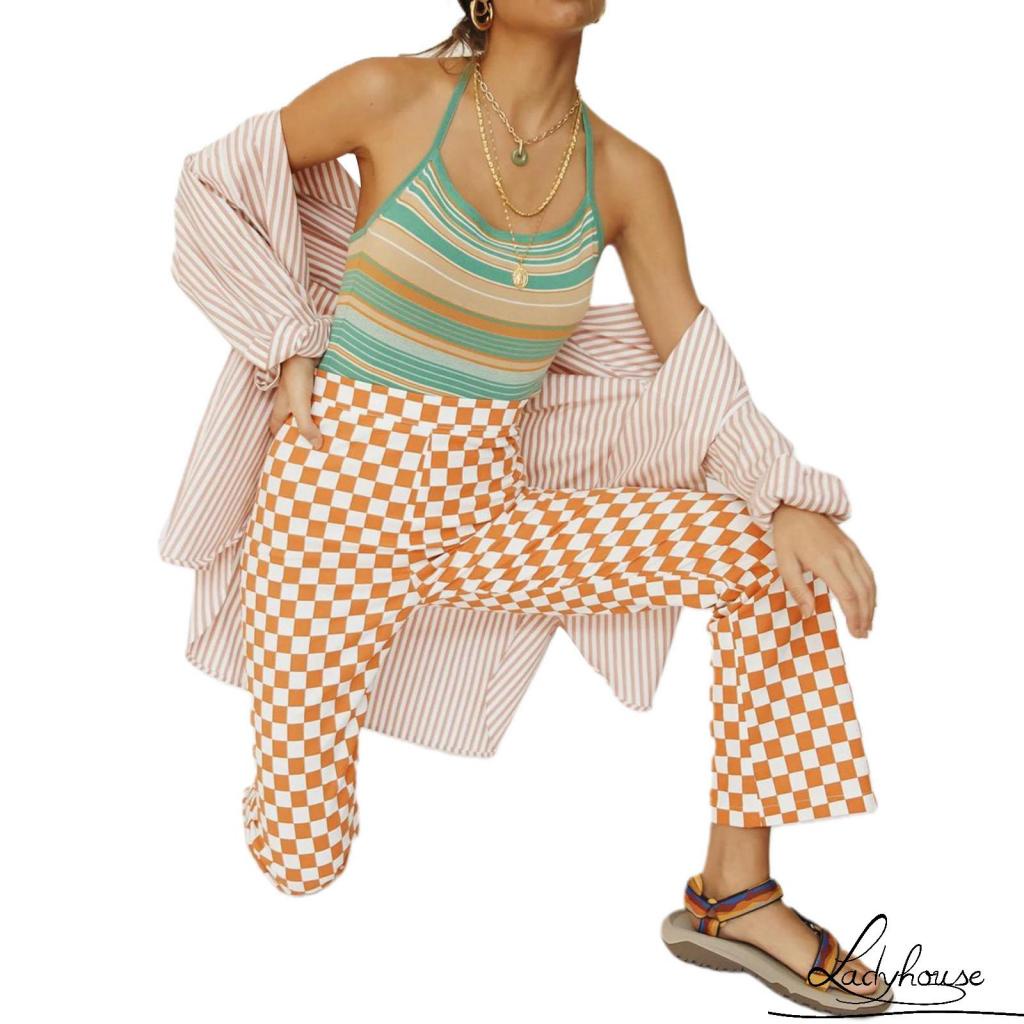 Bộ Trang Phục 2 Mảnh Gồm Áo Croptop Hai Dây Và Chân Váy Maxi Họa Tiết Kẻ Sọc Gợi Cảm Cho Nữ