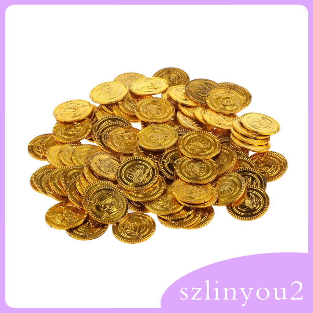 Set 100 Đồng Tiền Nhựa Màu Vàng Phong Cách Cướp Biển