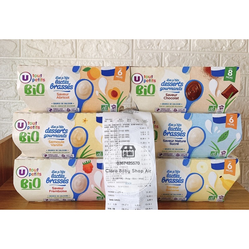 Kem sữa chua Bio U Tout Petits / Váng sữa Bio U Tout Petits lốc 4 hộp của Pháp
