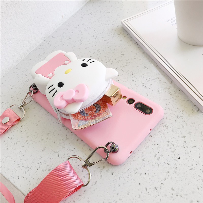 Samsung S10 S10PLUS S7edge S21Ultra S21+ A12 A42 5G A6 A8 A6Plus A6+ A8Plus A8+ A02S A01Core A21S A31 A11 Cartoon Kitty Cat wallet silicone mobile phone protective case Cute rabbit backpack mobile phone case Lanyard strap type mobile phone case