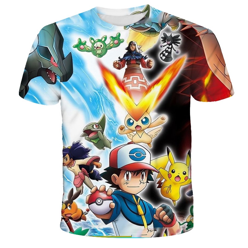 Áo thun Hình Pokemon Đáng Yêu Thoáng Khí thời trang đường phố mùa hè cho trẻ em 2021