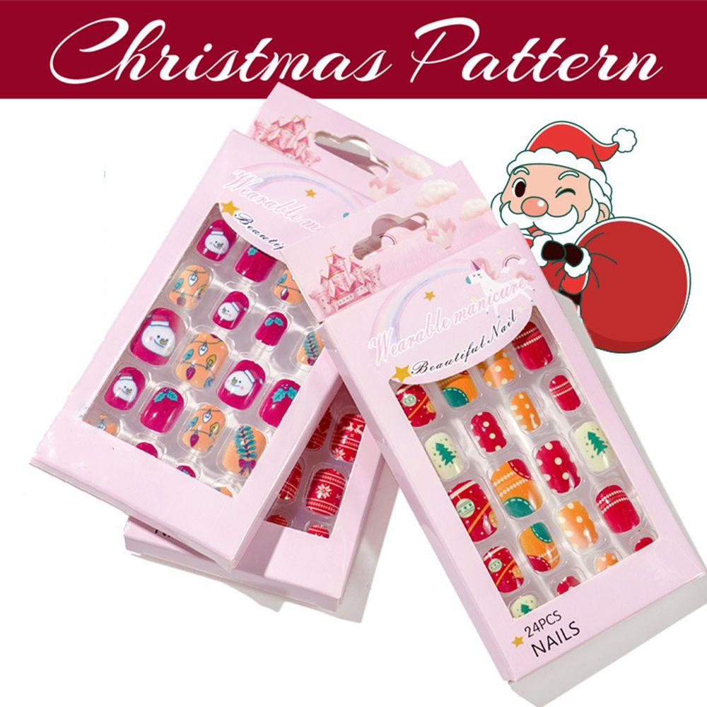 OCEANMAP Móng Tay Giả Tự Dính Họa Tiết Hoạt Hình Giáng Sinh Dễ Thương Cho Bé