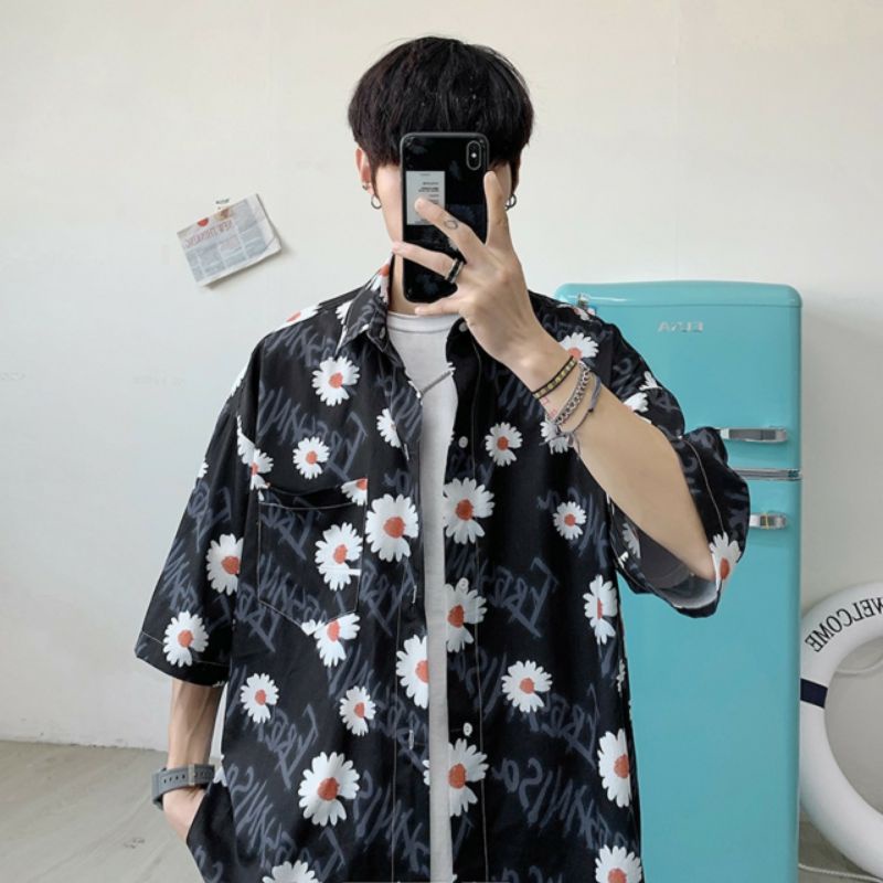 Áo Sơ Mi Tay Ngắn Unisex Cổ Bẻ Phông Cách Hàn Quốc Freesize