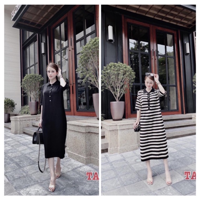 VÁY LEN XUÔNG CỔ BE ĐEN/ KẺ