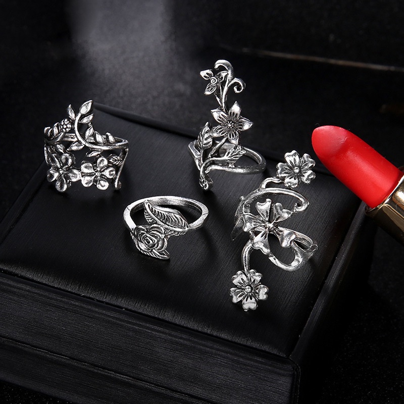 Set 4 Nhẫn Đeo Tay Kim Loại Phong Cách Vintage Cho Nữ