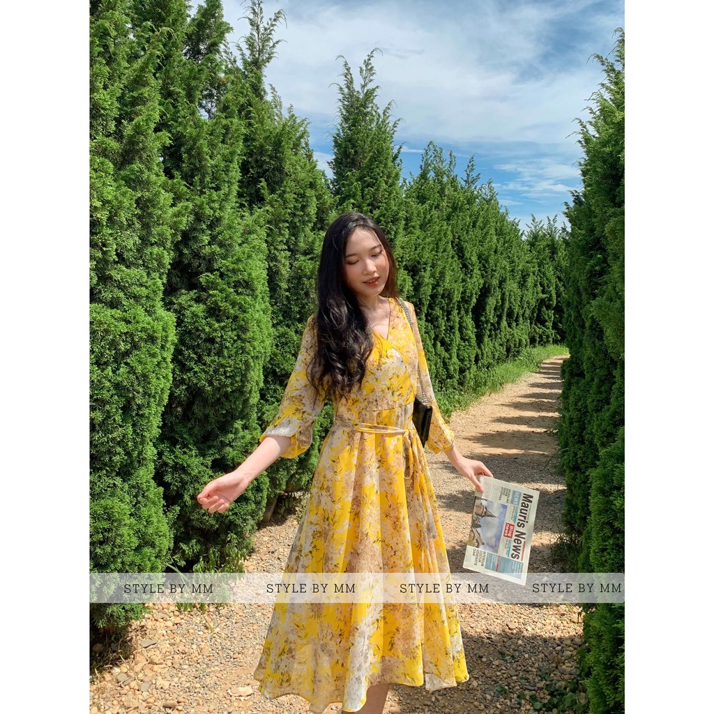 Đầm Hoa Dáng Dài, Đầm Voan Với Chất Liệu Voan Tơ Hàn Quốc Mát Mềm Không Nhăn- Thời Trang Thiết Kế Style By MM