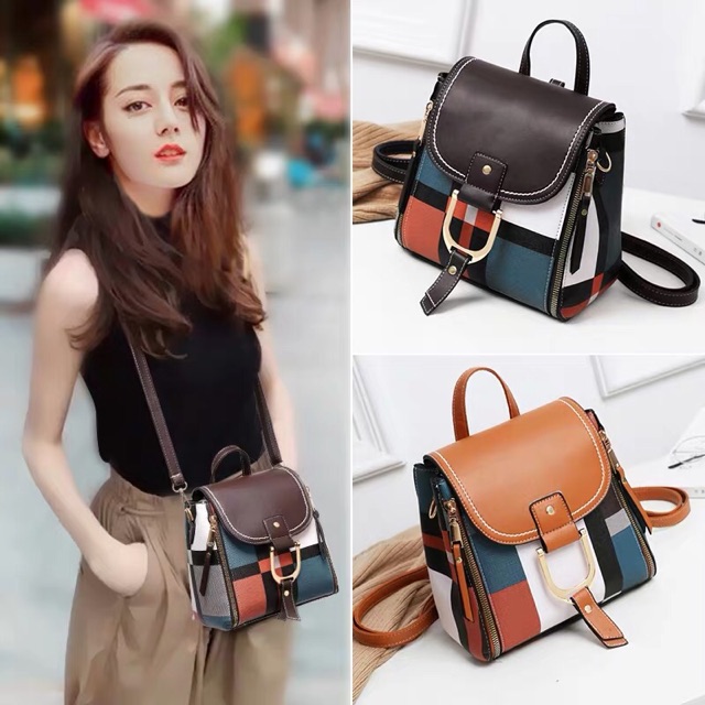 SALE  Balo đeo chéo nữ 2in1 kẻ cá tính DR898