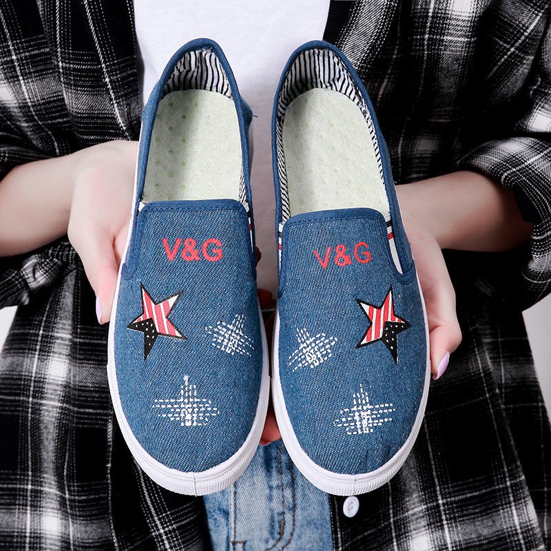 Giày Lười Vải Canvas Cổ Thấp Mũi Tròn Thời Trang Xuân Thu Cho Nữ