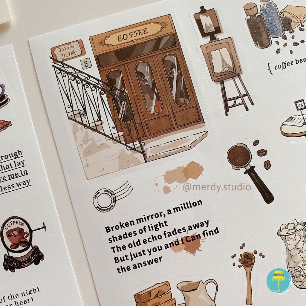 Set 2 tấm sticker Daily Record trang trí journal phong cách vintage aesthetic