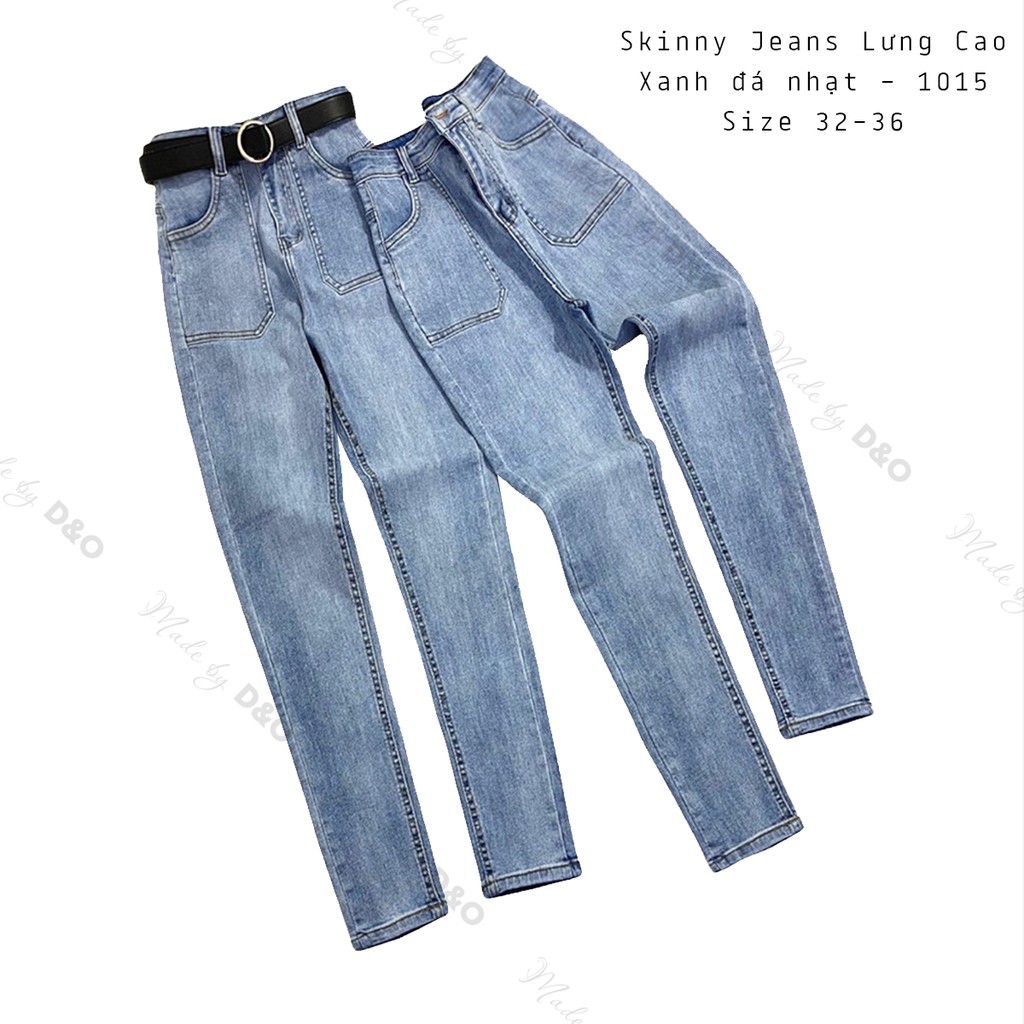 [Bigsize 32-36] Quần Skinny Jeans, Xanh Nhạt Túi Hộp 1015, Lưng Siêu Cao, Co Giãn Mạnh