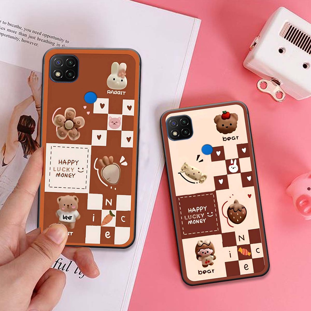Ốp lưng điện thoại Xiaomi REDMI 9C in hình họa tiết ô vuông, trái tim, gấu cute