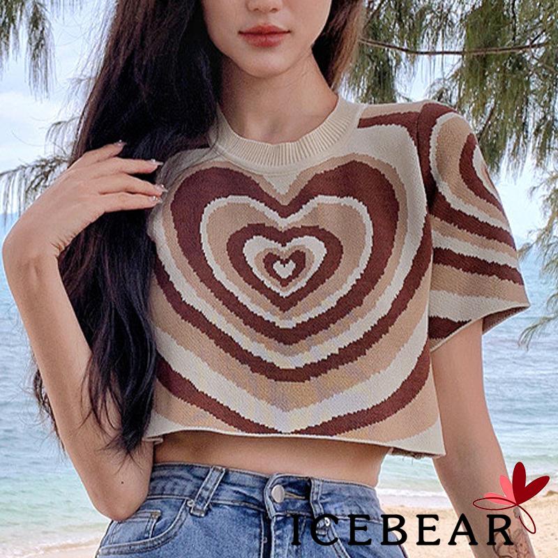Áo Thun Crop Top Tay Ngắn Cổ Tròn In Hình Trái Tim Thời Trang Đường Phố Cho Nữ