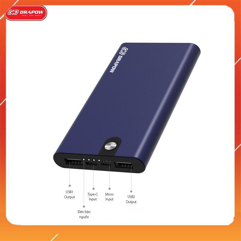 Củ sạc dự phòng Powerbank 10000mAh Xp14 ✨CHINH HÃNG nhôm nguyên khối - 2 cổng sạc - Chính hãng Drapow  - BH 12 tháng