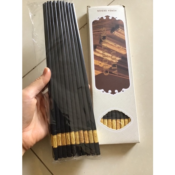 Hộp 10 đôi đũa vàng hợp kim chống mốc - đũa khảm mạ vàng cao cấp