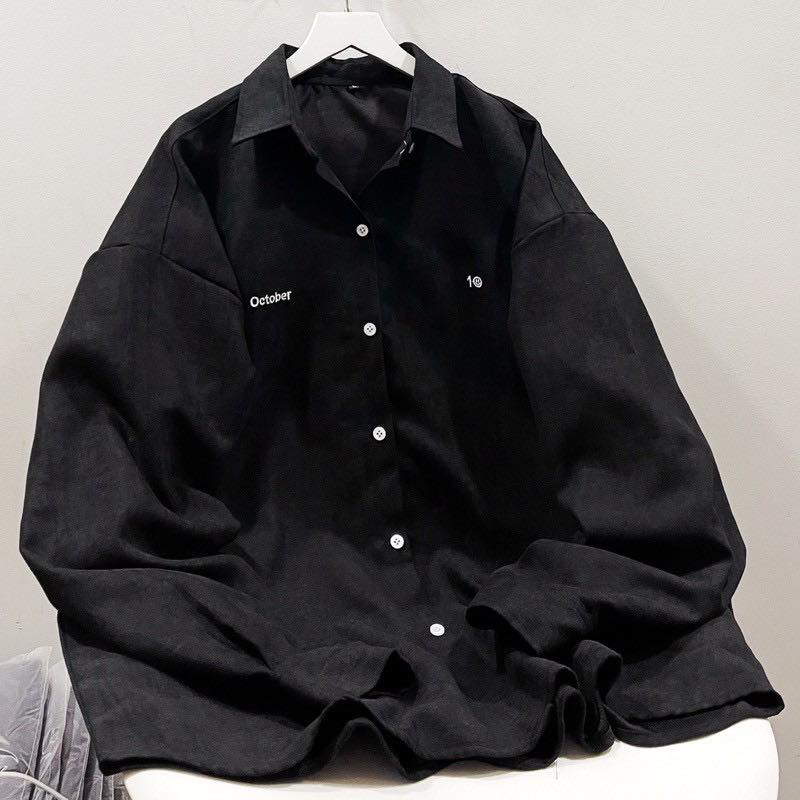 Áo sơ mi tay dài trơn trắng basic unisex vải nhung có size yoyo - Gin Store