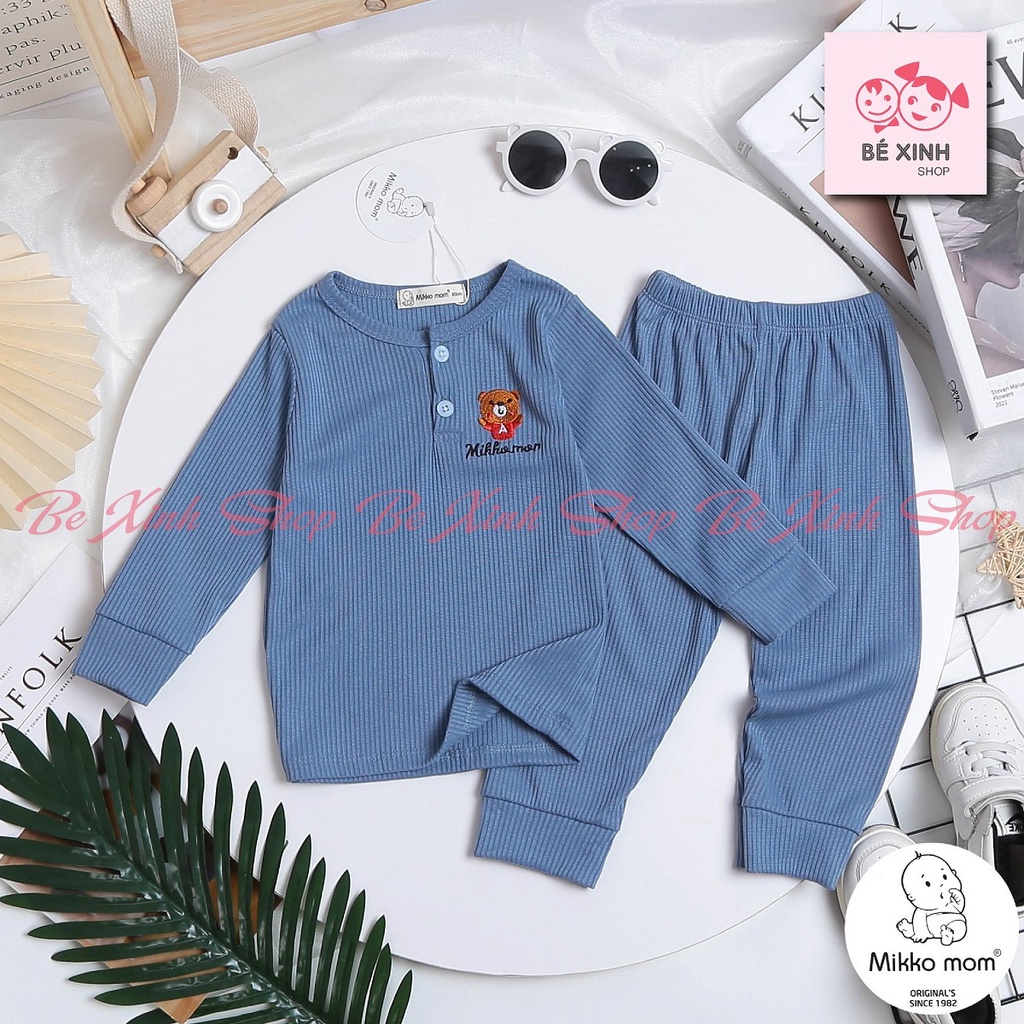 Đồ Bộ Dài Tay Thu Đông Gân Tăm Cho Bé Trai Bé Gái Mikko Mom  Bộ Quần Áo Mùa Thu Đông Cho Bé Thun GÂN GẤU
