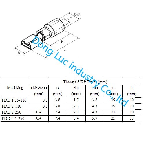 Đầu cos ghim đực hoặc cái FDD MDD 5-250, cốt âm dương bấm dây điện, cosse cót đồng cắm bình nóng lạnh, ăc quy