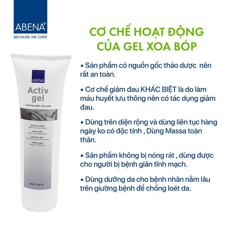 Gel xoa bóp lạnh giảm đau cơ Abena ActivGel Nhập khẩu Đan Mạch 250ml