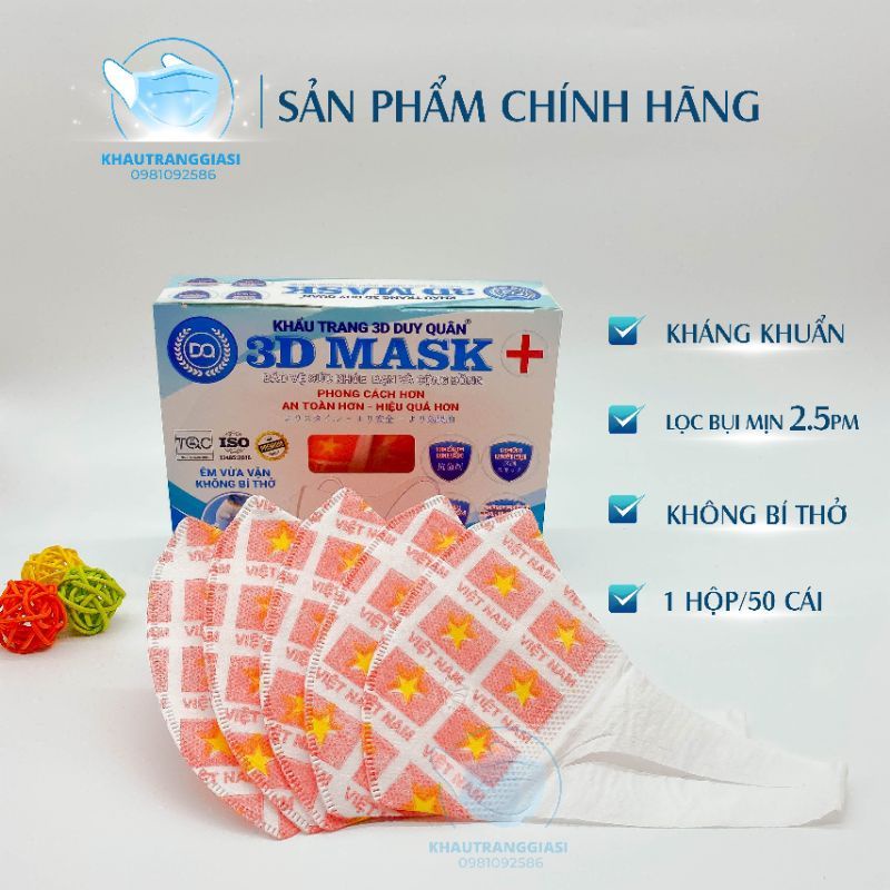 (3D Duy Quân) Khẩu trang 3D Duy Quân hoạ tiết cờ Việt Nam công nghệ Nhật Bản