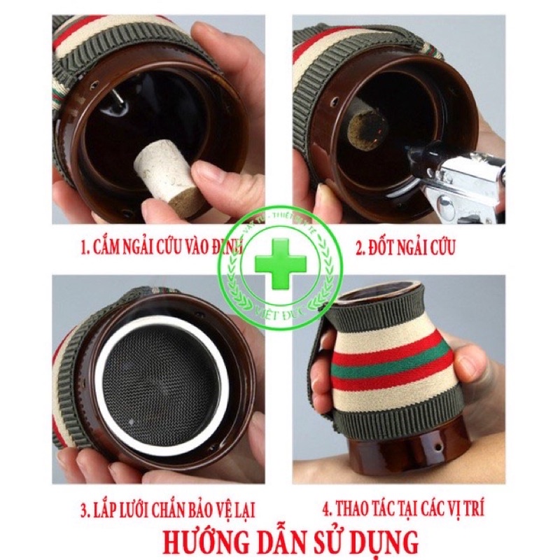 Cốc phù dương cứu ngải- cốc xông ngải cứu kèm bao nhung thổ cẩm  - Cốc chườm ngải cao cấp