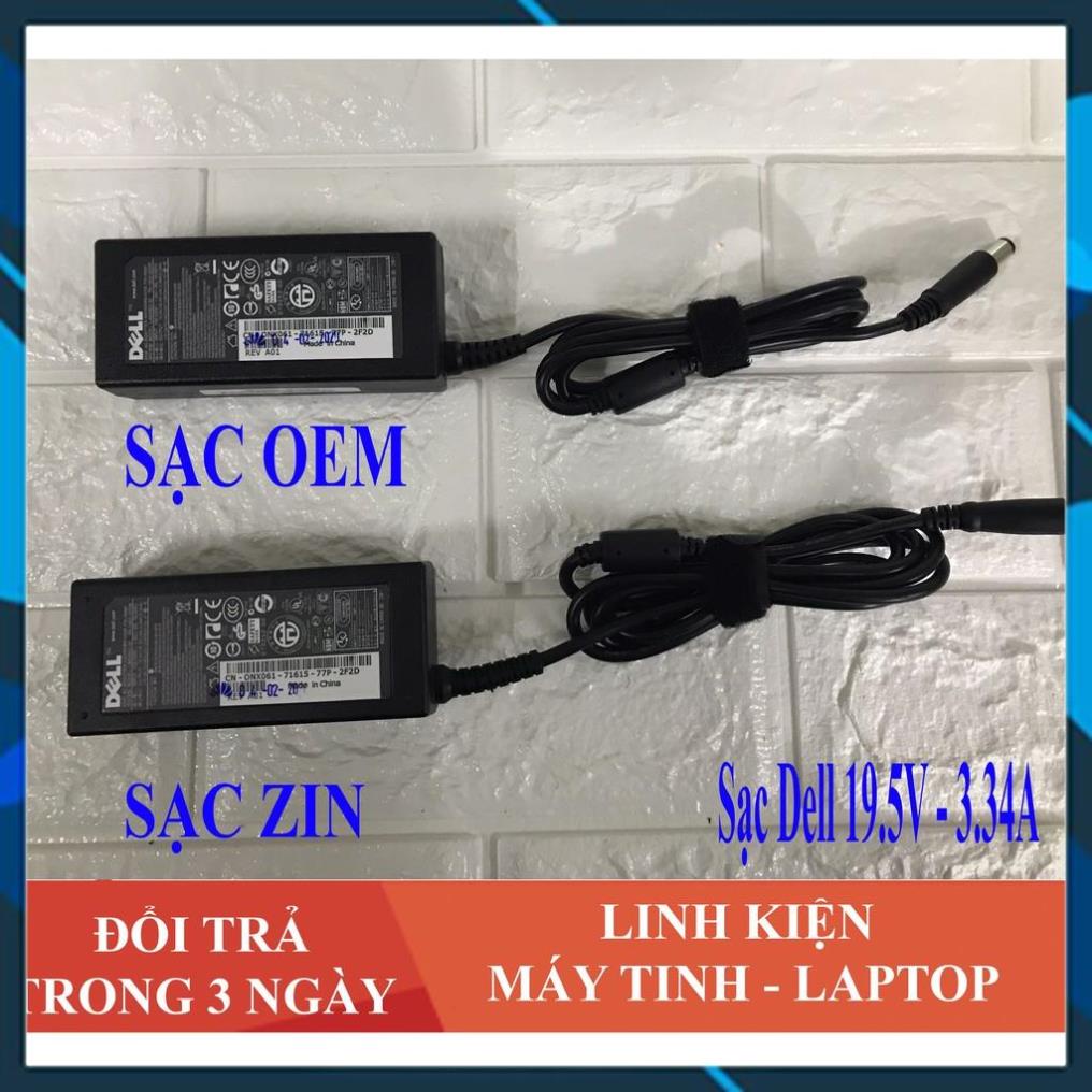 Sạc Laptop Dell 19.5V - 3.34A - 65W Chân kim to chính hãng dành cho dell 4110 4010 2421 2420 3450 4050 3521