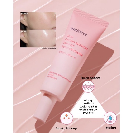 Kem dưỡng trắng da, nâng tone Innisfree Jeju Cherry Blossom Tone Up Cream/ Skin Fit Tone Up Cream SPF50+/PA++++