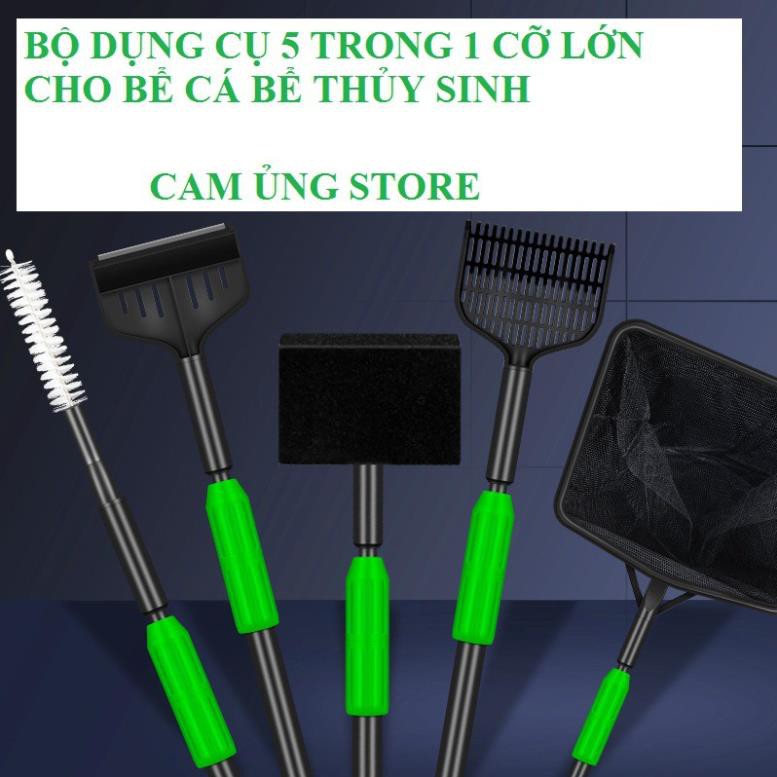 Bộ dụng cụ vệ sinh 5 trong 1 cỡ lớn- bộ vệ sinh đa năng 5 món cho bể cá cảnh thủy sinh