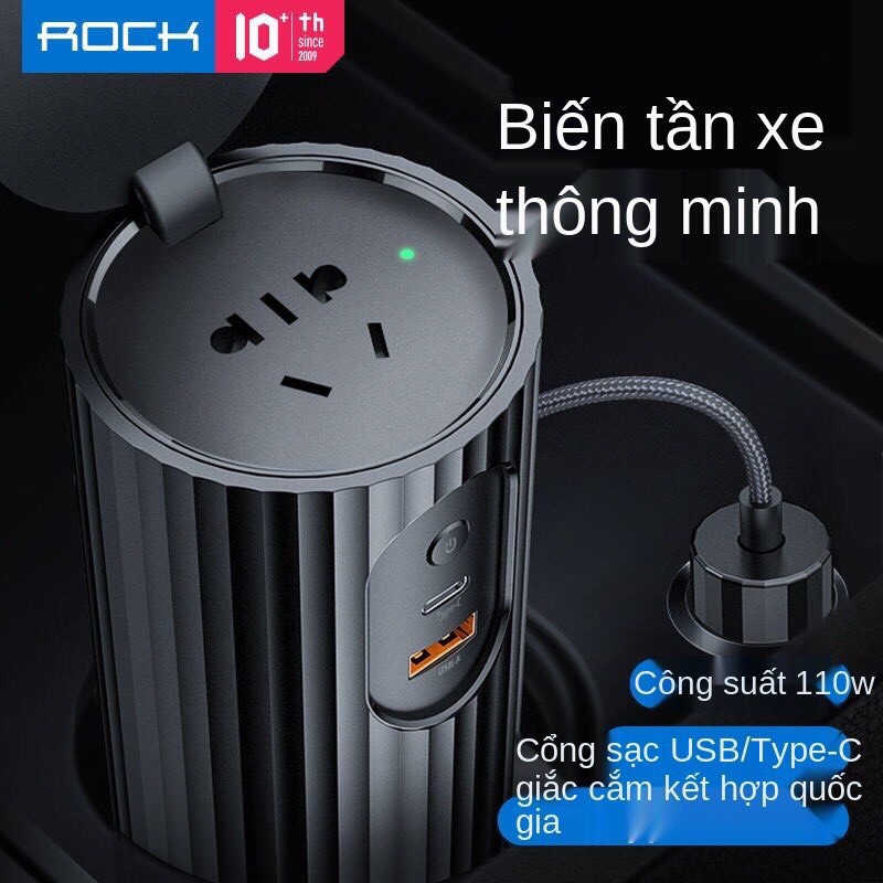 BỘ ĐỔI NGUỒN TRÊN Ô TÔ HÃNG ROCK 12V SANG 220V CÔNG SUẤT 110W