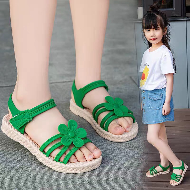 Giày Sandal Quai Hoa Đế Giả Cói Cho Bé Gái Đi Mưa, Đi Học (Màu ngẫu nhiên) - GE001