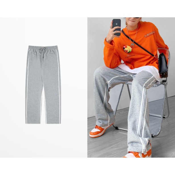 Quần Line dài nam nữ MEANSTORE pants ống rộng phối sọc cạp chun quần vải Ulzzang Hàn Quốc kiểu dáng thể thao - 2line