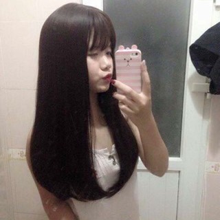 Tóc giả nguyên đầu Thẳng cúp chữ C tặng lược+ lưới chùm đầu
