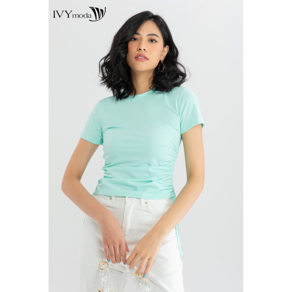 Áo croptop nữ dây kéo rút IVY moda MS 57B8621