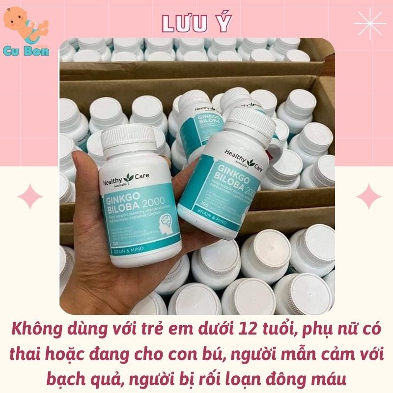 bổ não ginkgo biloba 2000mg Healthy Care của Úc giúp tuần hoàn máu não trí nhớ cho bé từ 12 tuổi và người lớn người già
