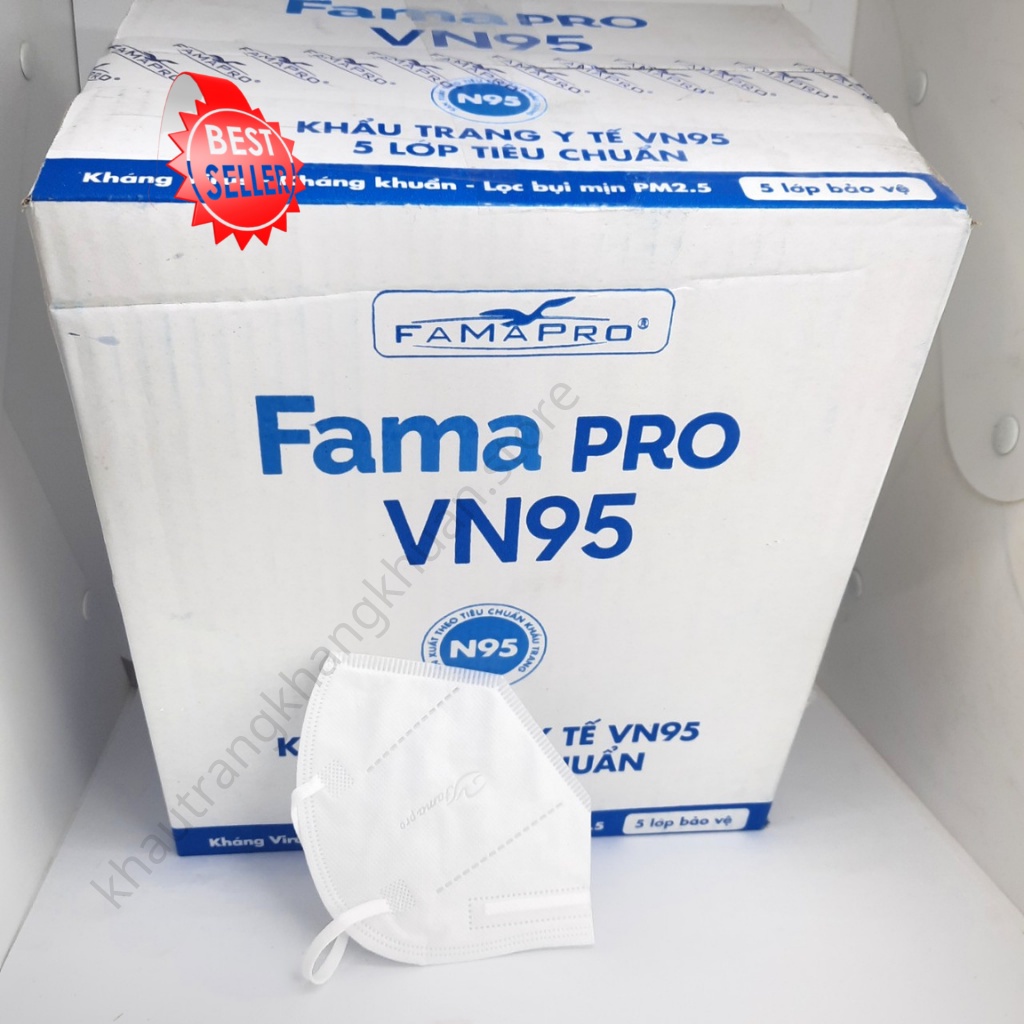 Khẩu trang VN95 Famapro, khẩu trang màu trắng, 5 lớp, tiết kiệm, đạt chuẩn, bán tại các nhà thuốc lớn (túi 10 cái)