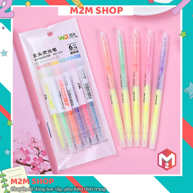 [Mã LIFEXANH03 giảm 10% đơn 500K] Bút nhớ highlight pastel 2 đầu nhiều màu gồm set 6 bút và 3 bút