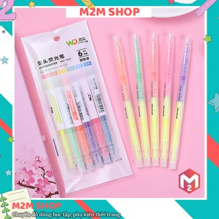 Bút nhớ highlight pastel 2 đầu nhiều màu gồm set 6 bút và 3 bút