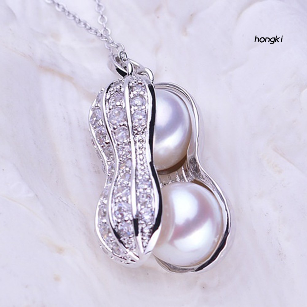 Vòng cổ Mặt Hình Hạt Đậu Phộng Đính Ngọc Trai Nhân Tạo Thời Trang Dành Cho Nữ