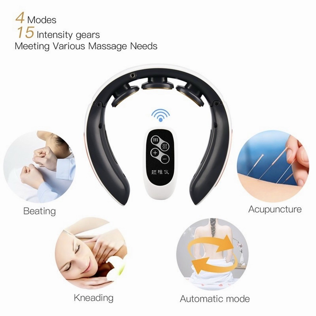 Máy massage cổ Ckeyin 3D với Nhiệt thông minh Sạc điện không dây Xung cổ 3 chế độ, 15 Cấp độ