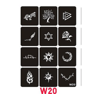 Set w20 12 khuôn dán in hình độc đáo dùng mực xăm tạm thời - w20