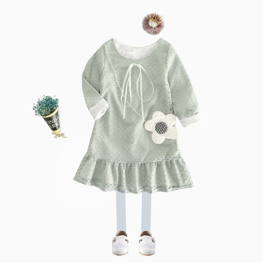 Đầm Sanlutoz Vải Ren Thắt Nơ Có Màu Xanh Lá Dành Cho Bé Gái